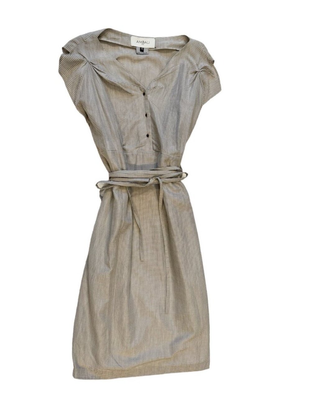 AMBALI Paris Dress Size 42 US Size 10 Striped Pleated Taupe White Made in France